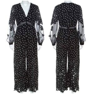 SELF-PORTRAIT Black Daisy Dot Lace Jumpsuit size 6